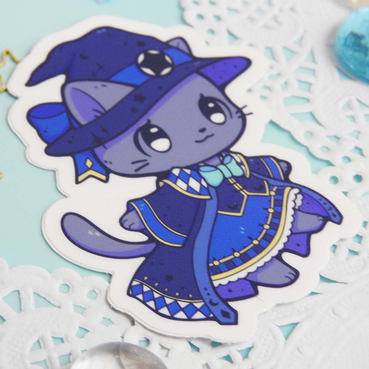 Moonlight Magic Celestial Mage Cat Vinyl Sticker