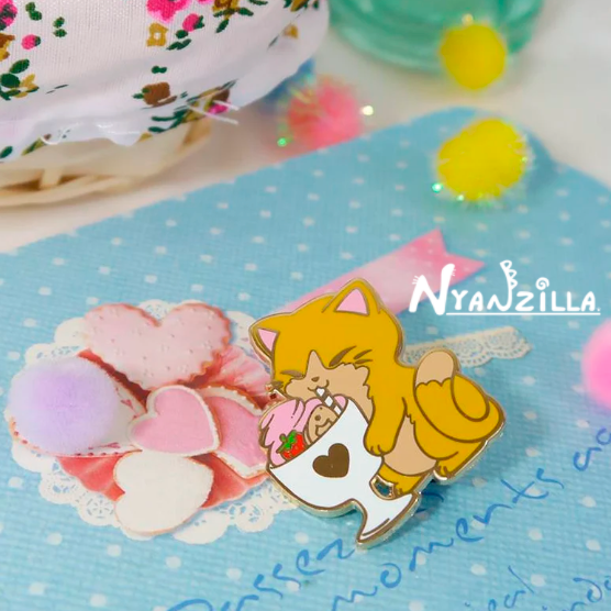 Cat Cafe Parfait Cat Enamel Pin