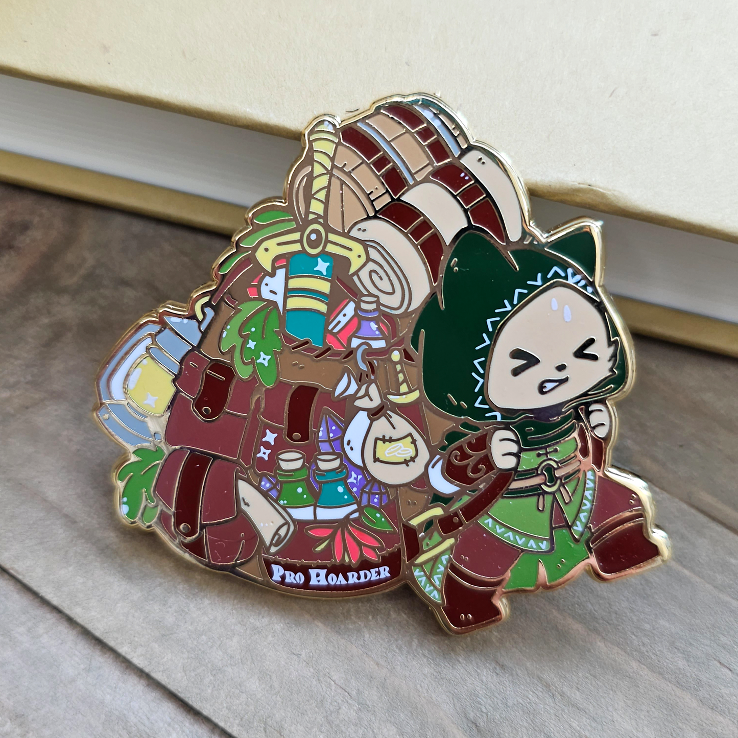 Encumbered Hoarder Cat DnD Enamel Pin
