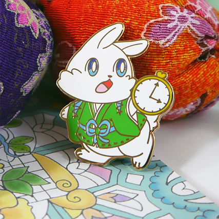 Alice in Kyoto Wonderland White Rabbit Enamel Pin
