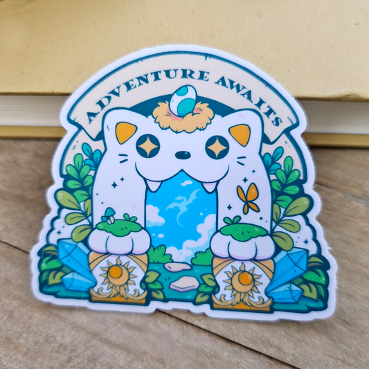 Adventure Awaits Cat Portal Vinyl Sticker