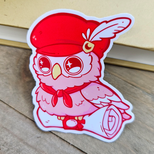 Red Messenger Owl Vinyl Sticker