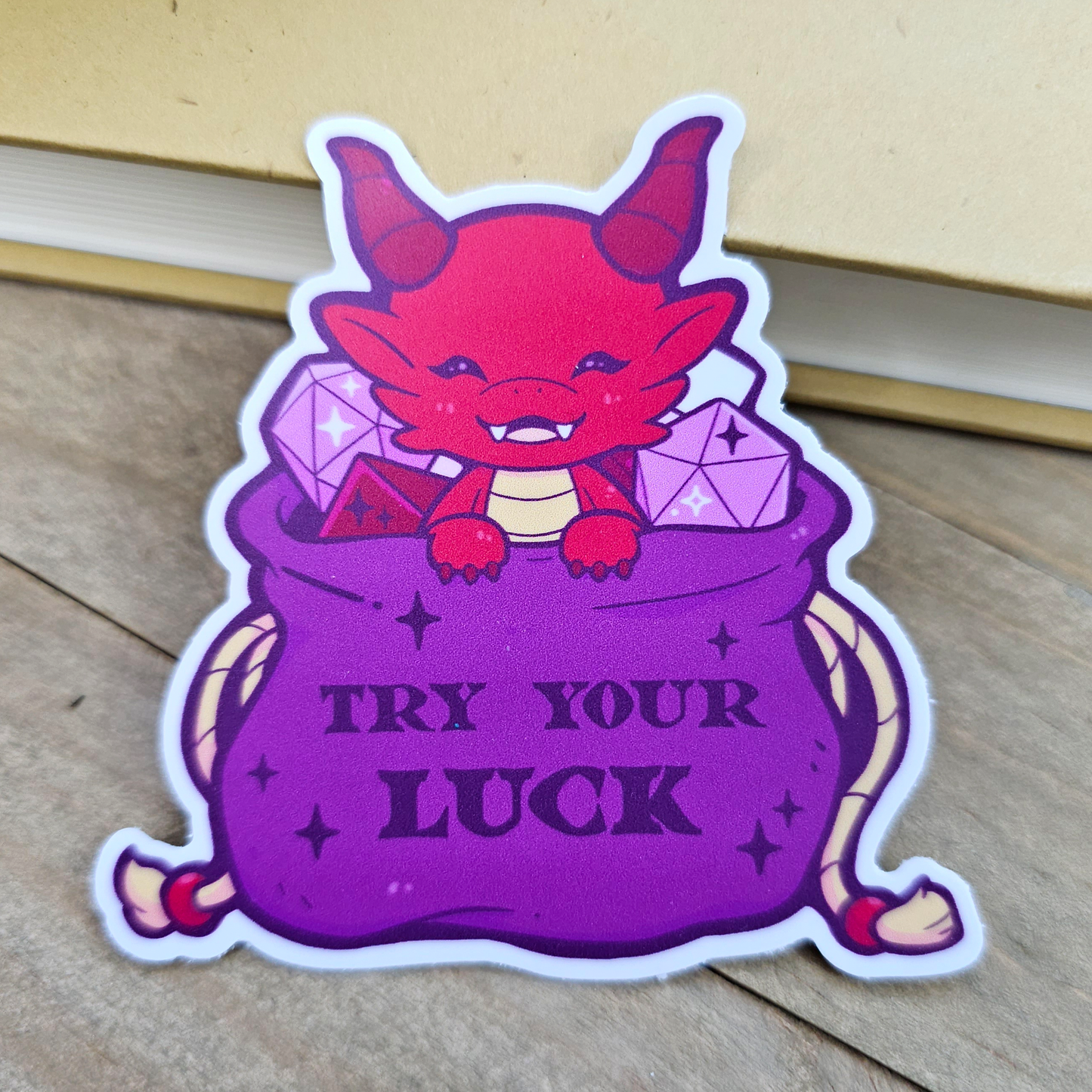 Purple Dragon in Dice Bag DnD Vinyl Sticker