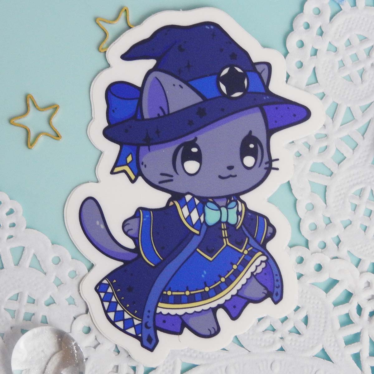 Moonlight Magic Celestial Mage Cat Vinyl Sticker