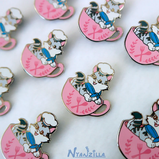 Cat Cafe Barista in Caup Cat Enamel Pin