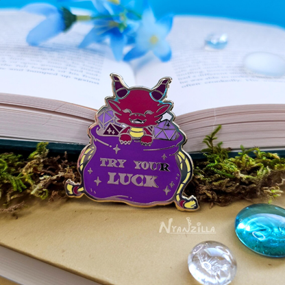 Purple Dragon in Dice Bag Enamel Pin