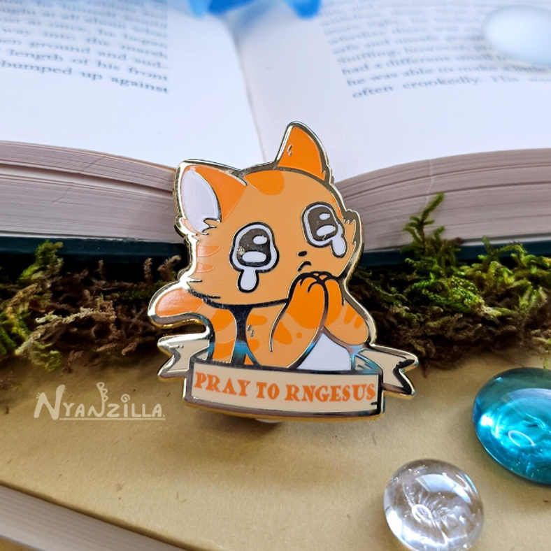Pray to RNGESUS Orange Cat DnD Enamel Pin