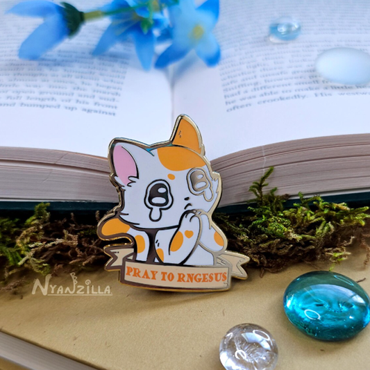 Pray to RNGESUS White Cat Enamel Pin