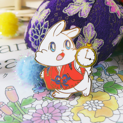 Alice in Kyoto Wonderland White Rabbit Enamel Pin