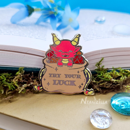 Red Dragon in Dice Bag Fantasy Enamel Pin