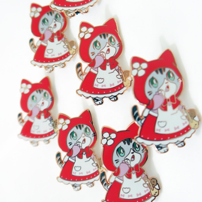 Storybook Little Red Riding Hood Cat Enamel Pin
