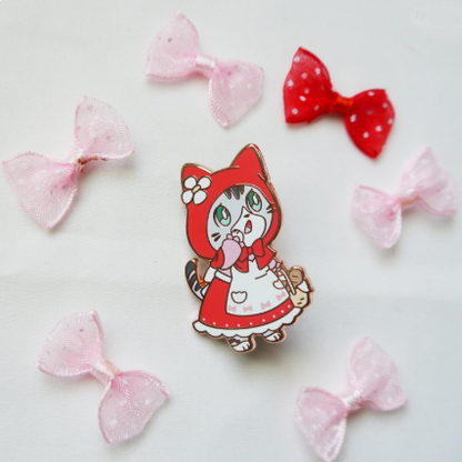 Storybook Little Red Riding Hood Cat Enamel Pin