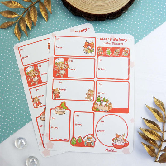 Merry Bakery Christmas Gift Label Tag Sheet