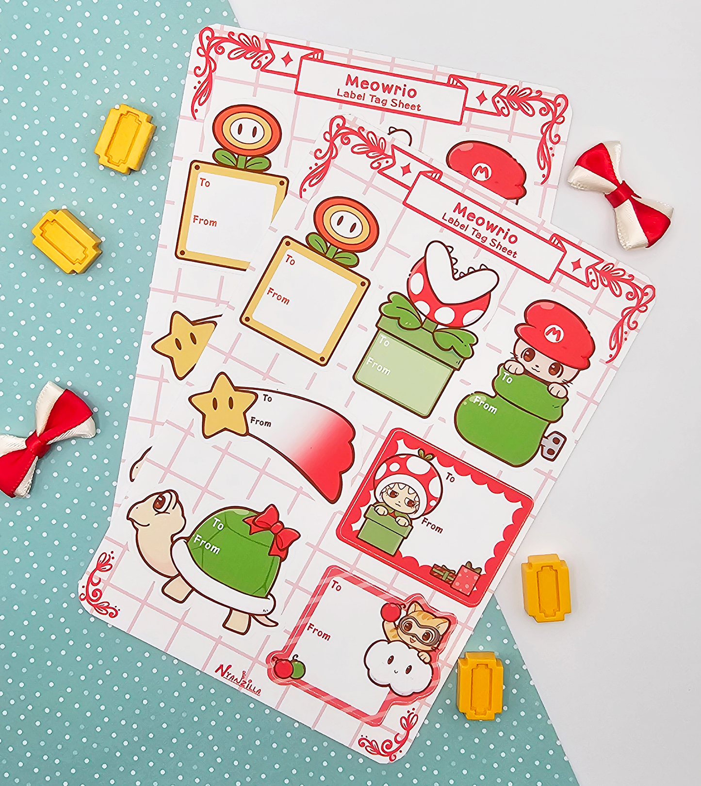 A Christmas Meowrio Label Sticker Sheet