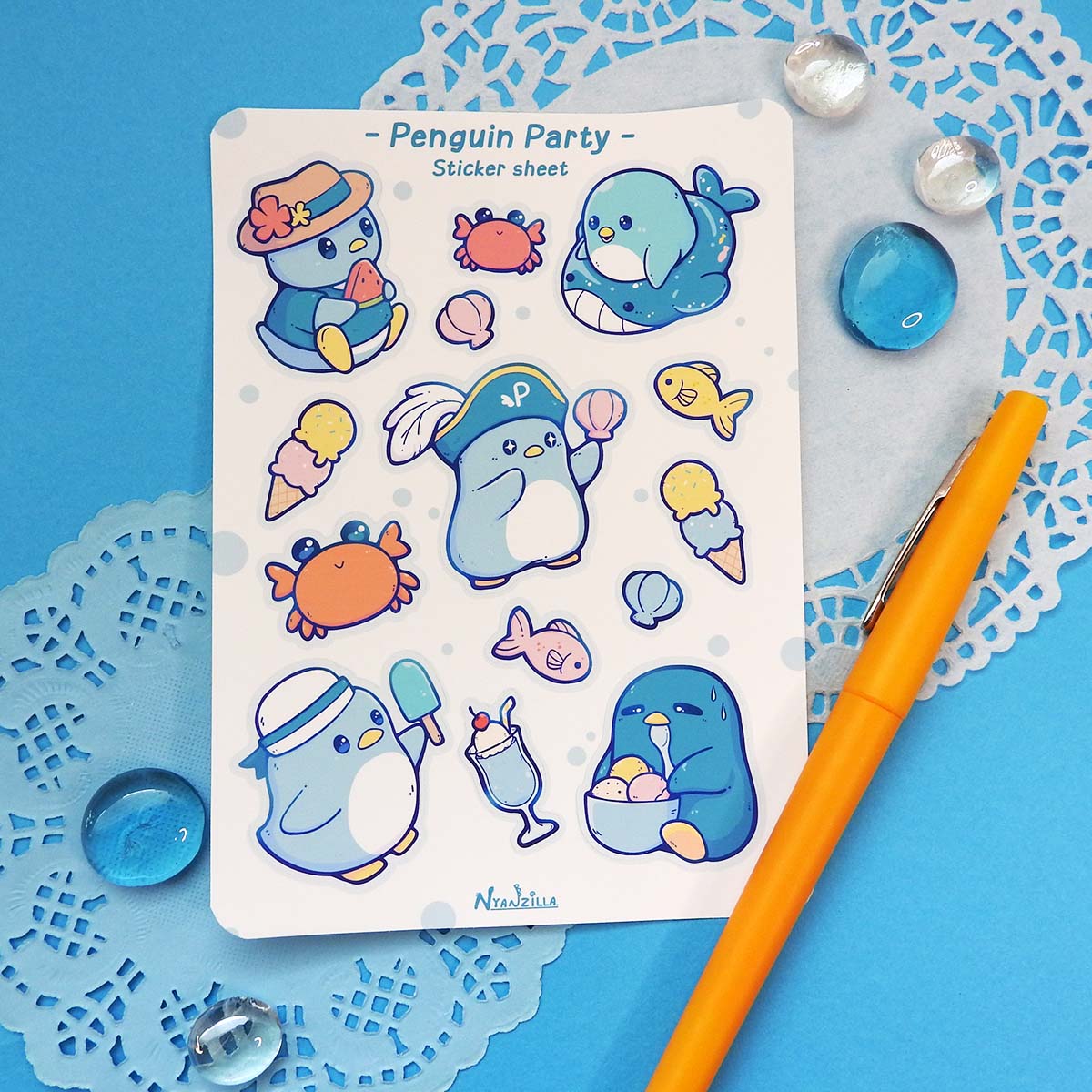 Summer Penguin Party Sticker Sheet