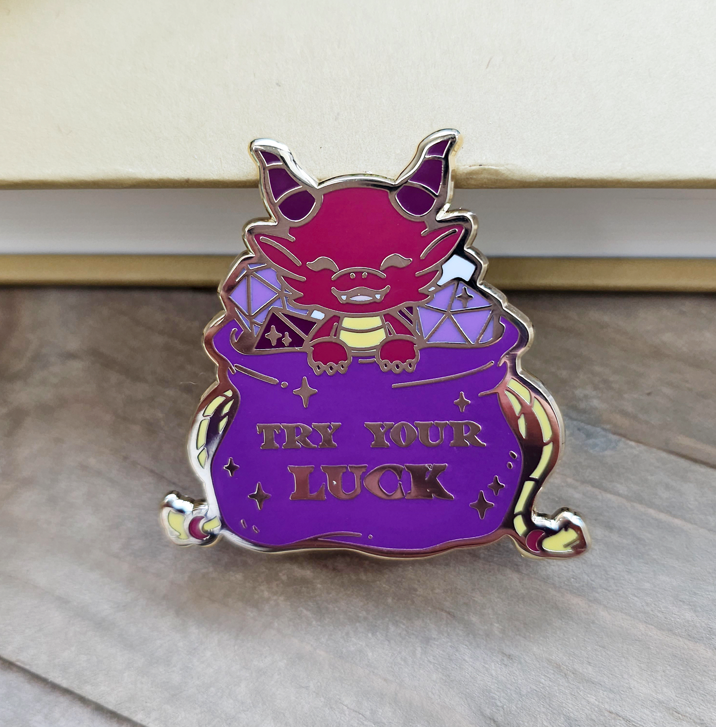 Purple Dragon in Dice Bag Enamel Pin