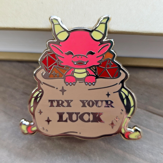 Red Dragon in Dice Bag Fantasy Enamel Pin