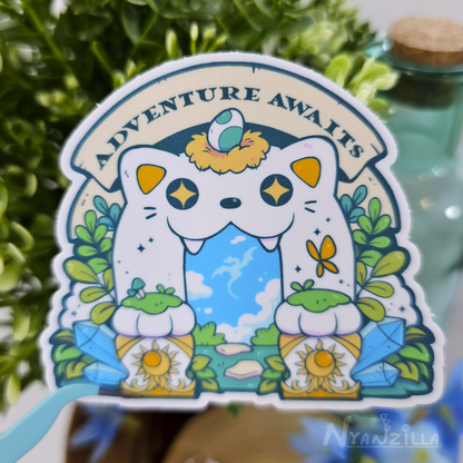 Adventure Awaits Cat Portal Vinyl Sticker