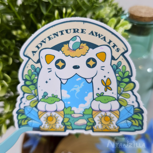 Adventure Awaits Cat Portal Vinyl Sticker