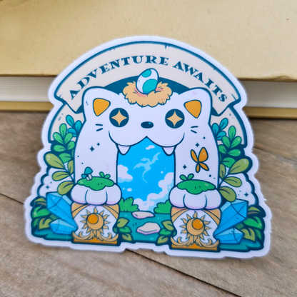 Adventure Awaits Cat Portal Vinyl Sticker