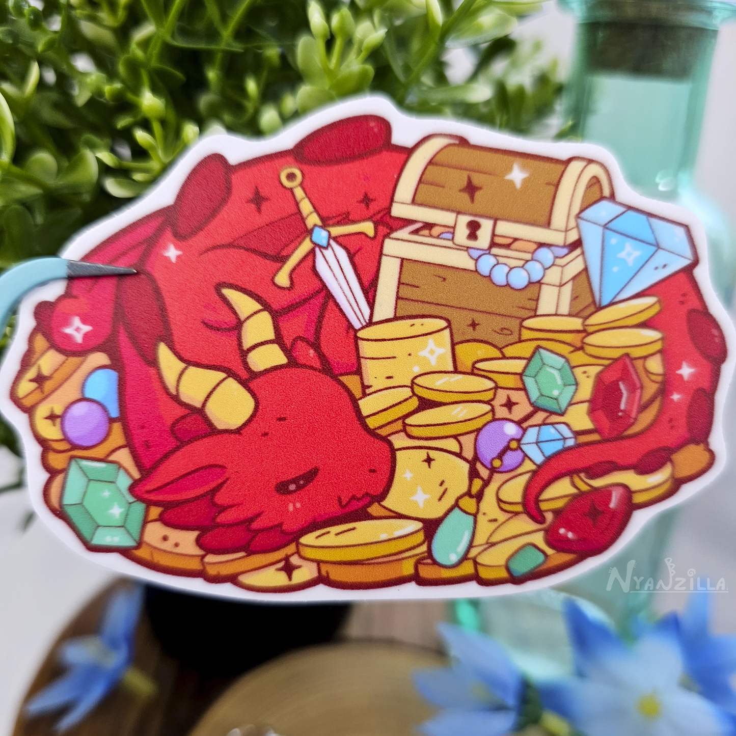 Treasure Hoard Dragon DnD Vinyl Sticker