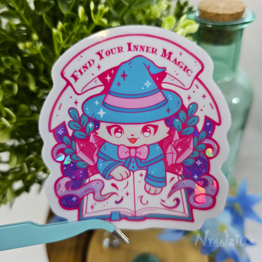 Blue Magical Cat Fantasy Vinyl Sticker
