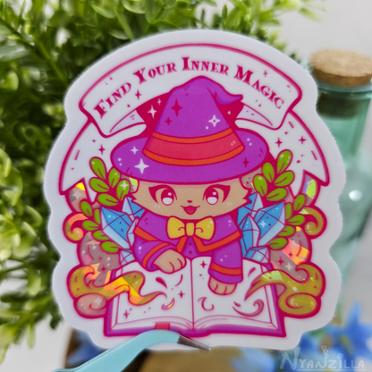 Purple Magical Cat Fantasy Vinyl Sticker