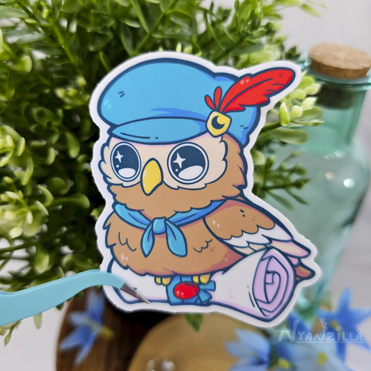 Blue Messenger Owl Vinyl Sticker