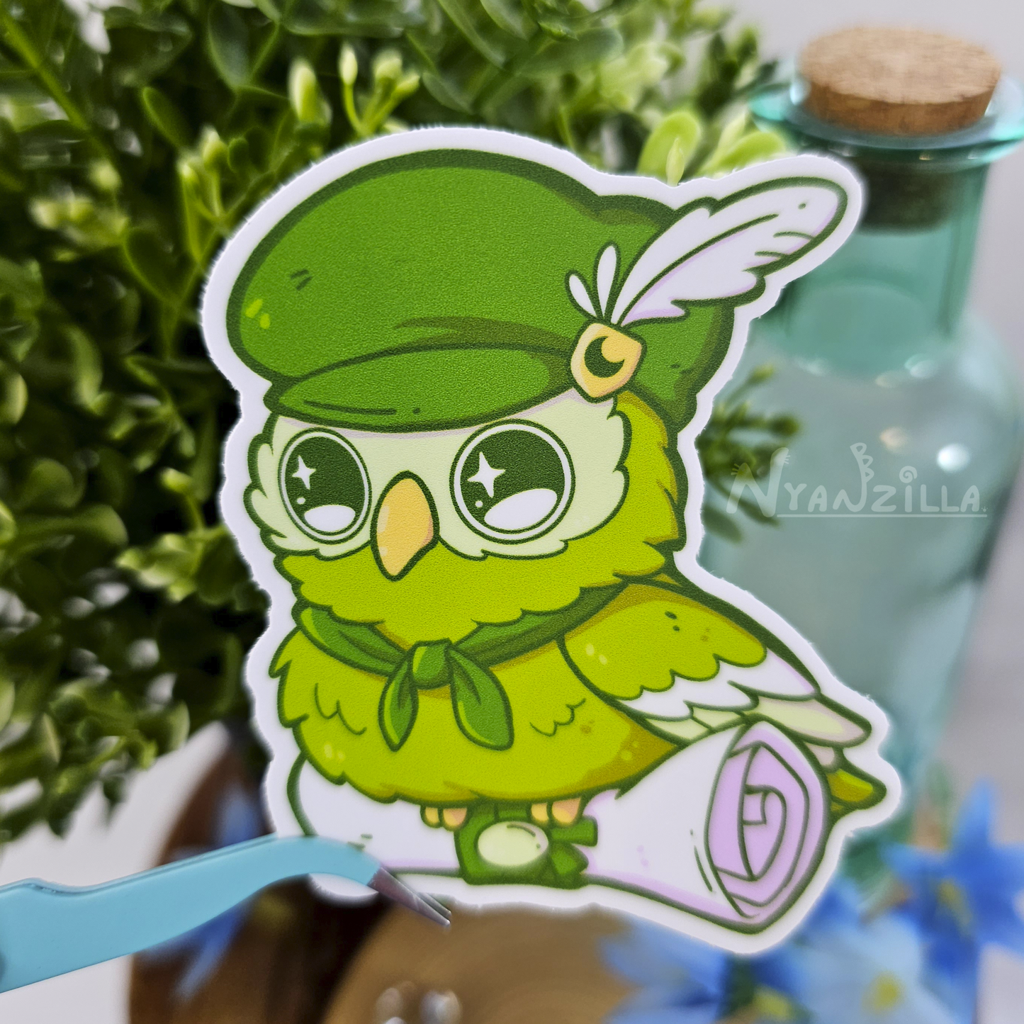 Green Messenger Owl Vinyl Sticker