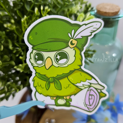 Green Messenger Owl Vinyl Sticker
