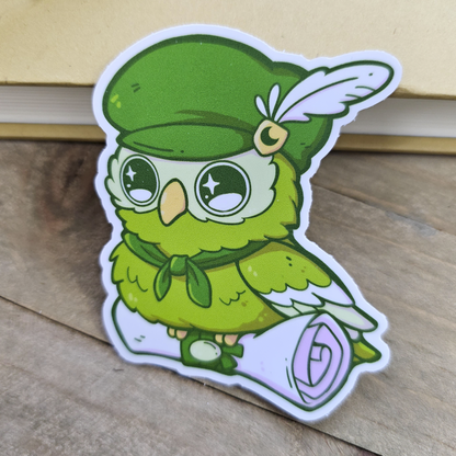 Green Messenger Owl Vinyl Sticker