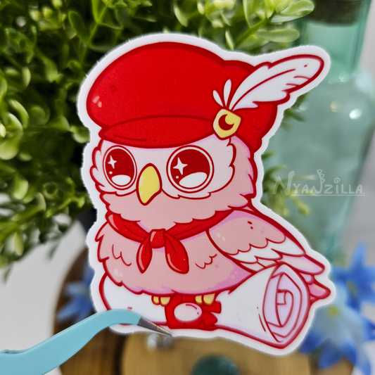 Red Messenger Owl Vinyl Sticker