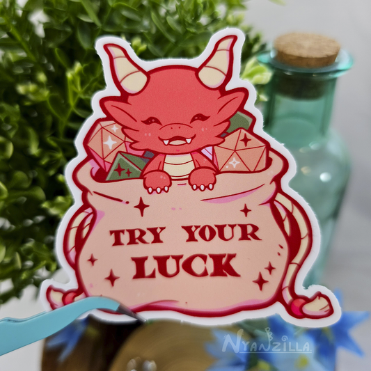 Pink Dragon in Dice Bag DnD Vinyl Sticker
