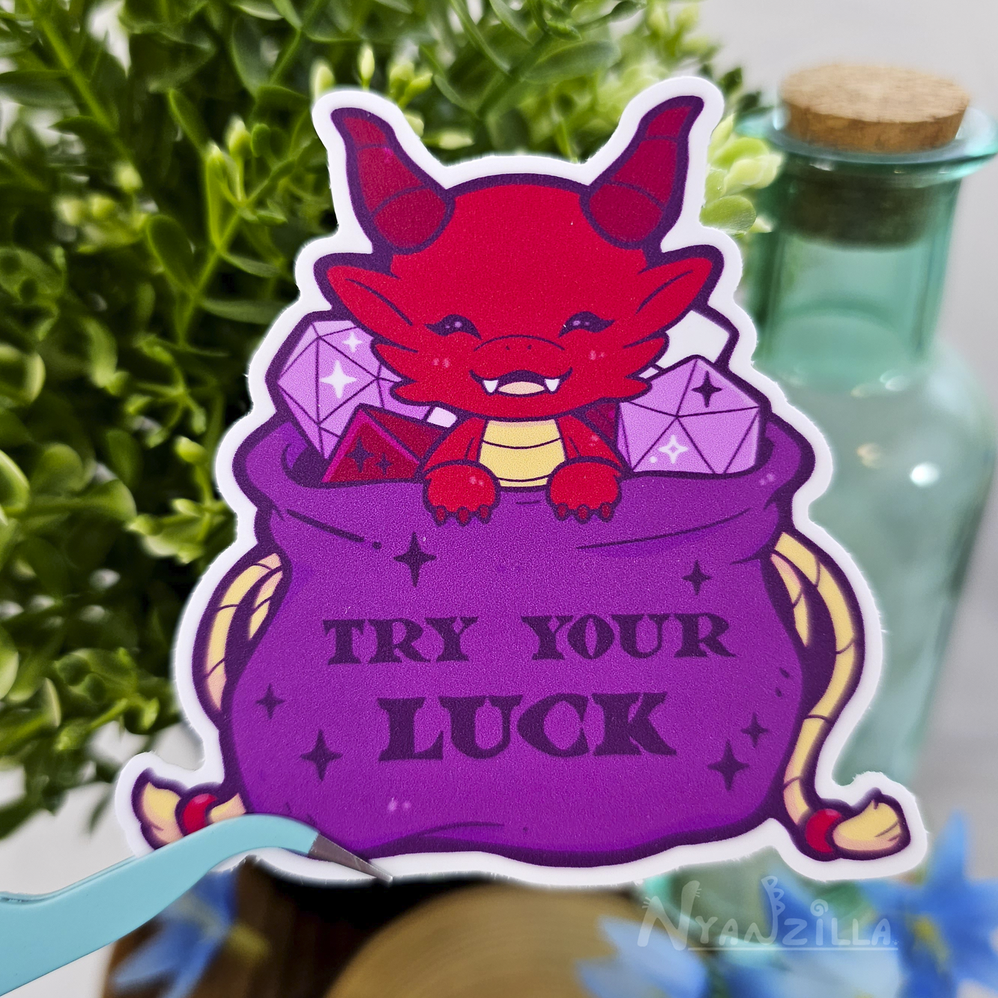 Purple Dragon in Dice Bag DnD Vinyl Sticker