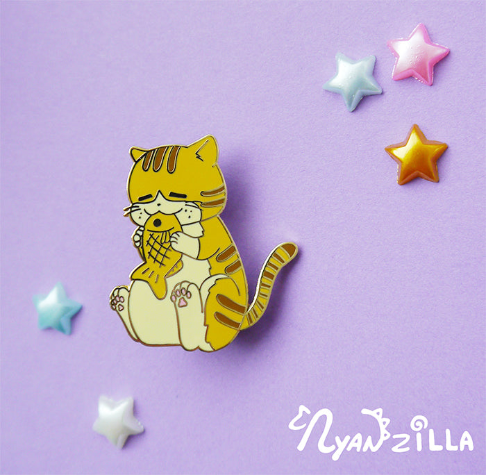 Munching Taiyaki Cat Enamel Pin