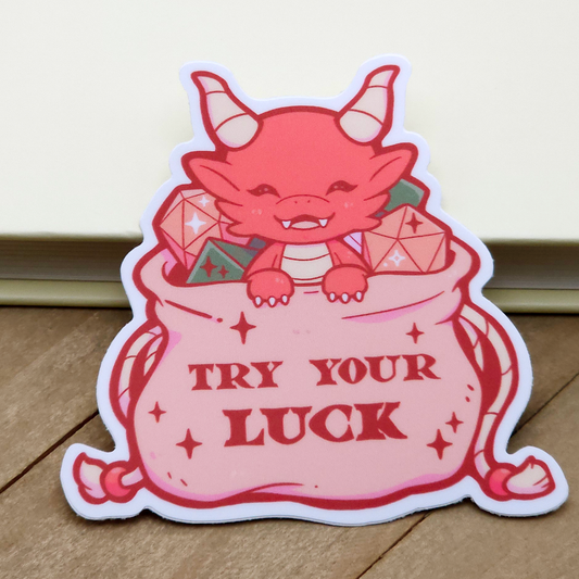 Pink Dragon in Dice Bag DnD Vinyl Sticker